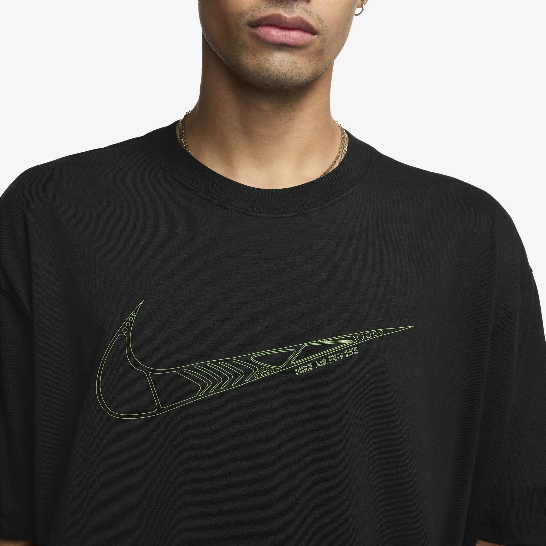 NIKE T-shirt Logo Grande Verde Fluo In Cotone Nera