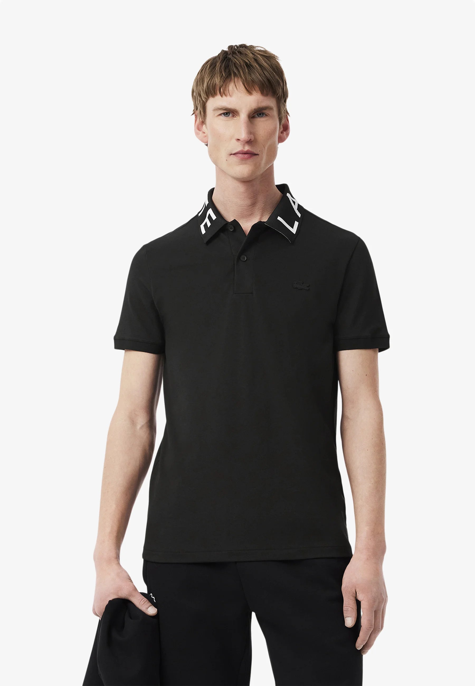 LACOSTE Polo Con Scritta Sul Collo Nero