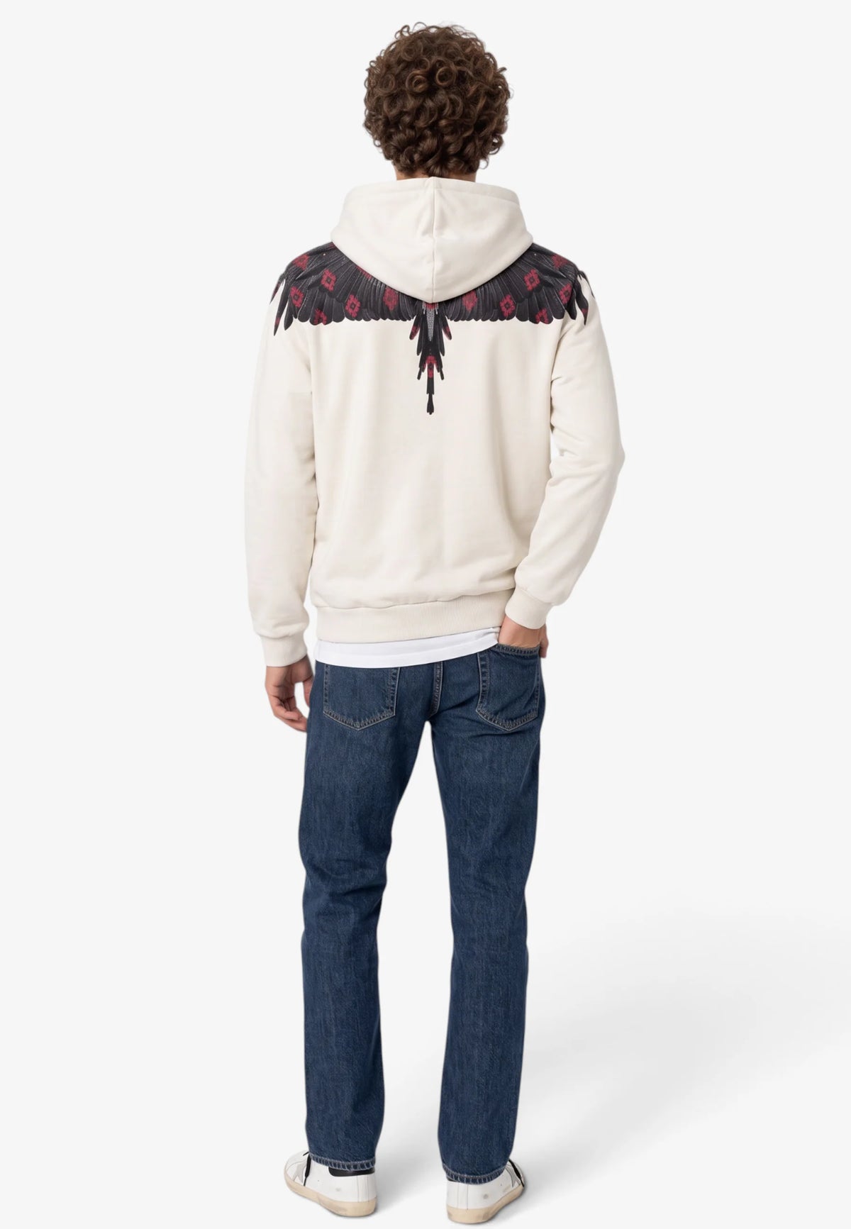 COUNTY OF MILAN Felpa Con Cappuccio Marcelo Burlon Bianca Con Ali Grigio/Rosso