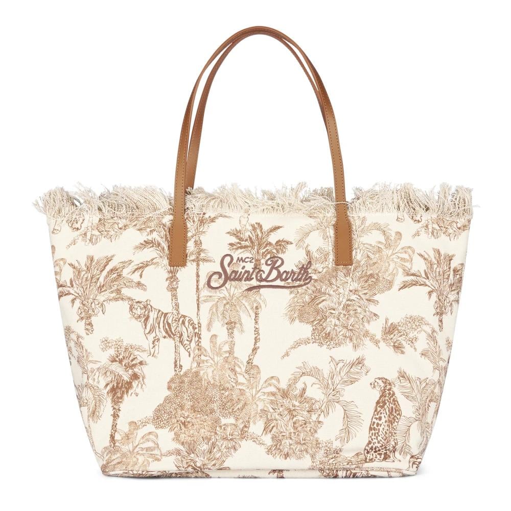 Saint Barth Saint Barth Borsa City Regular IN Canvas Beige Dettagli Marroni Con Frange - Borsa - Tommaseo Clothing
