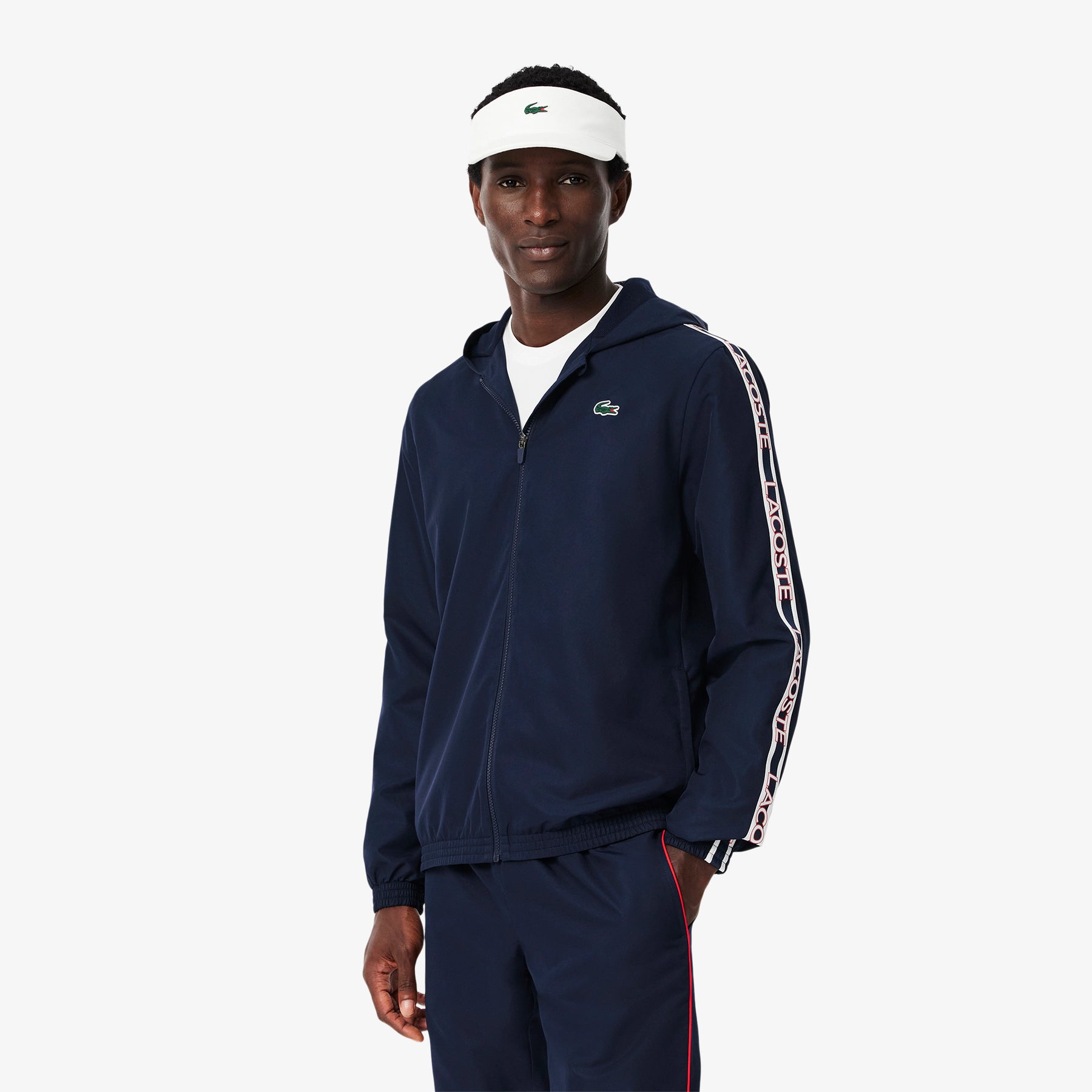LACOSTE Tuta Leggera In Microfibra Con Zip Cappuccio e Banda Laterale Logata Blu