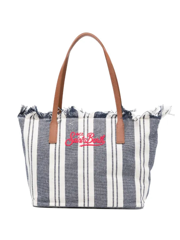 Saint Barth Saint Barth Borsa Donna City Bag Mid A Righe Con Frange Blu/bianca Logo Ricamato Fucsia - Borsa - Tommaseo C
