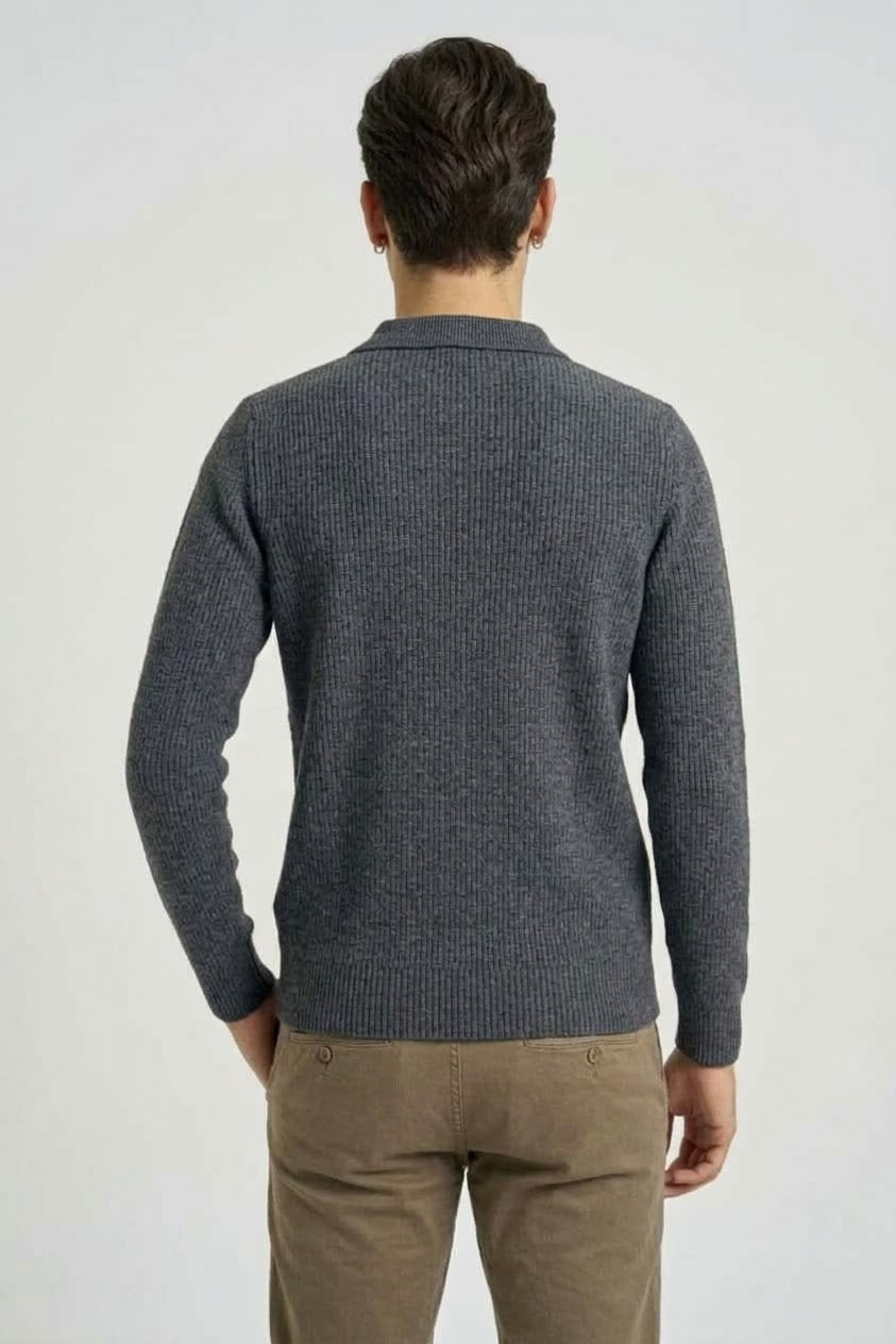 HAMAKI-HO Polo Manica Lunga In Maglia Grigio Scuro