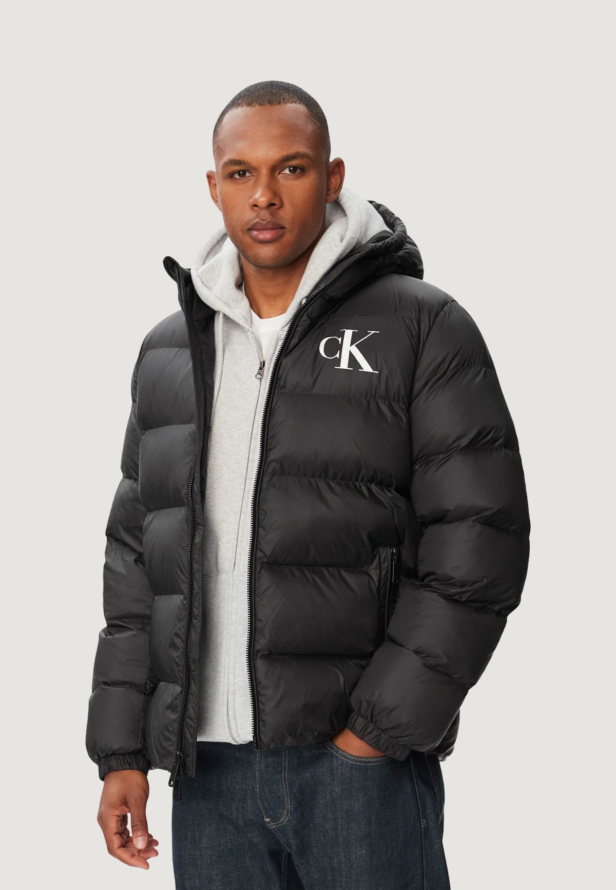 CALVIN KLEIN Giubbotto Invernale Bomber Con Logo Grande Sul Petto Nero 26/27