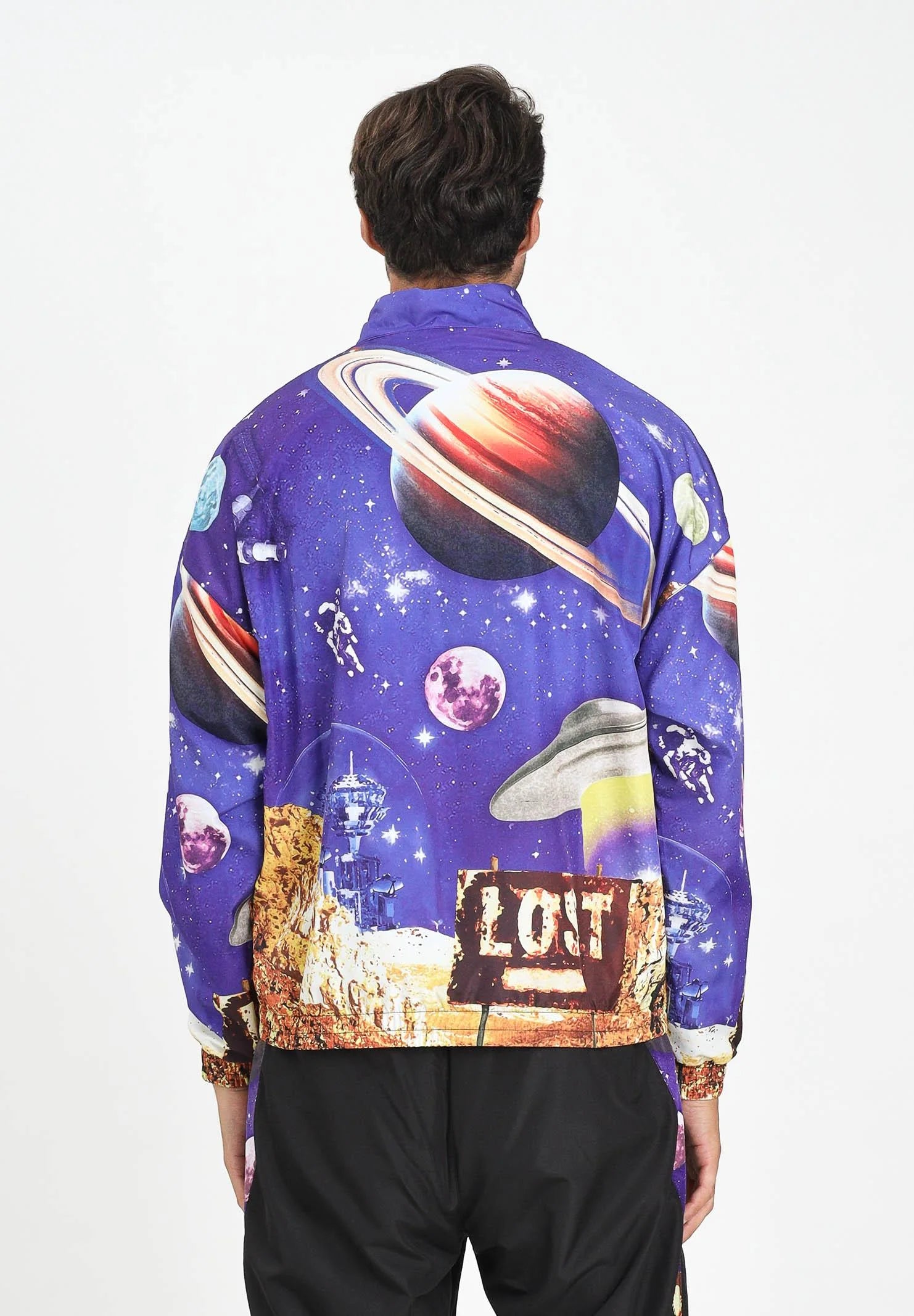 AUSTRALIAN Tuta Print Smash Jacket Leggera In Microfibra Con Zip Fantasia Saturno Viola/Nero 25/26