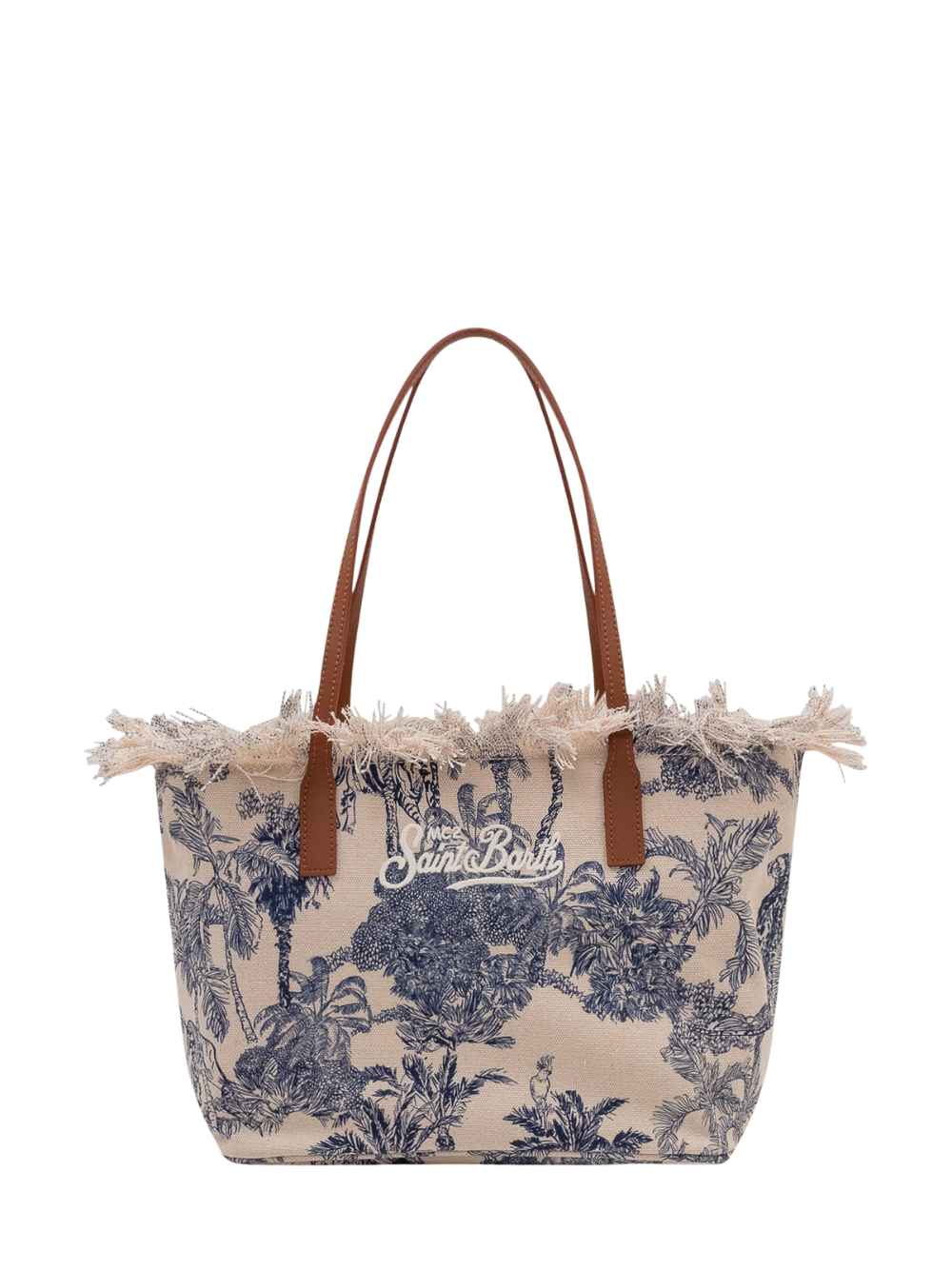 Saint Barth Saint Barth Borsa City Bag Mid IN Canvas Jungle Oceania Con Frange Panna Dettagli Blu - Borsa - Tommaseo Clo