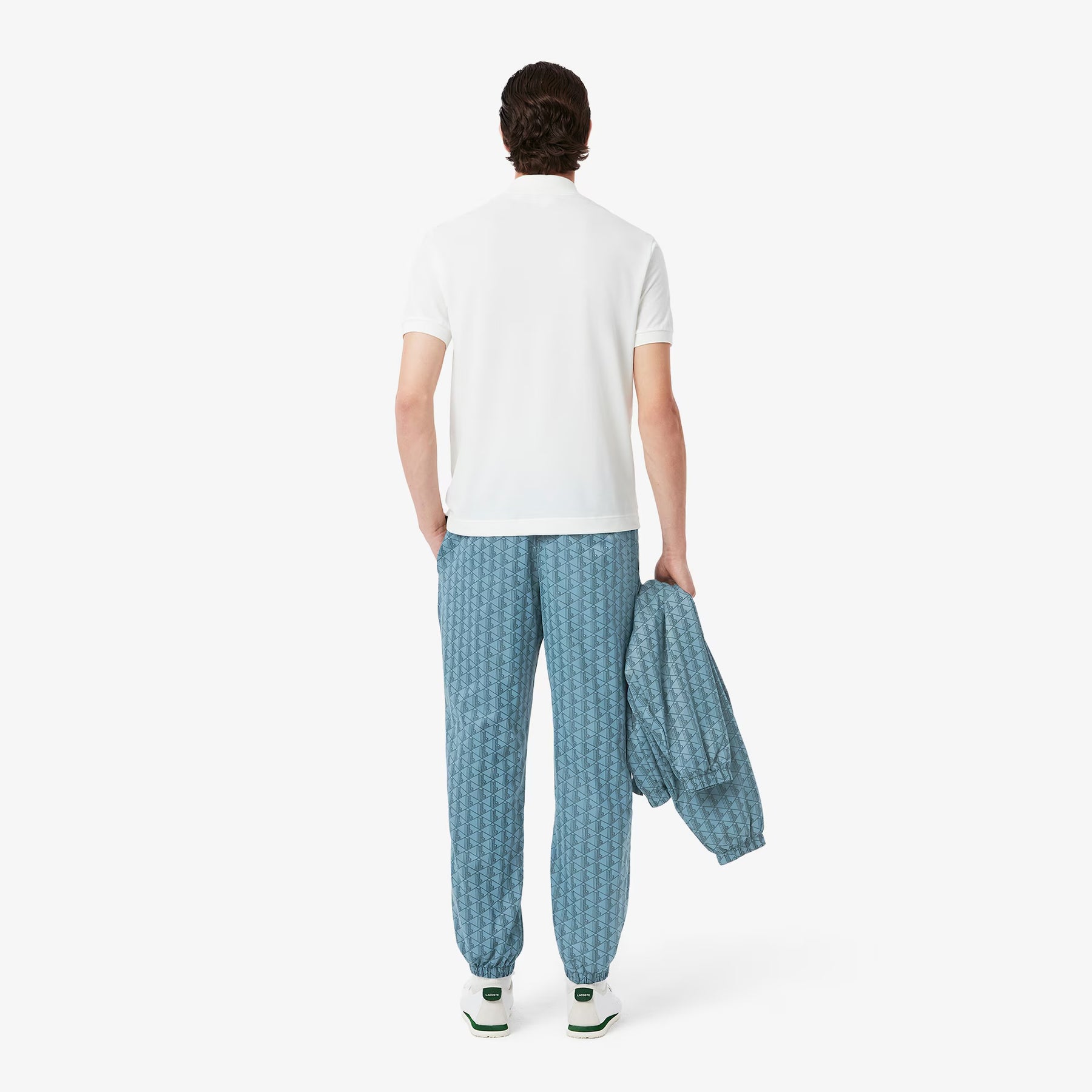 LACOSTE Tuta Monogram In Microfibra Con Zip Azzurra
