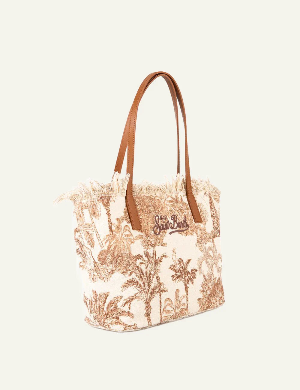 Saint Barth Saint Barth Borsa City Bag Mid IN Canvas Jungle Oceania Con Frange Beige - foto 2 - Tommaseo Clothing