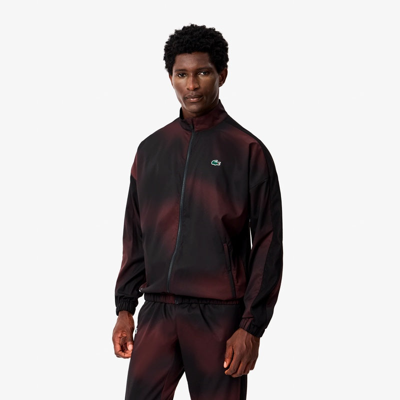LACOSTE Tuta Leggera In Microfibra Con Zip Senza Cappuccio Logo Retro Nera/Bordeux