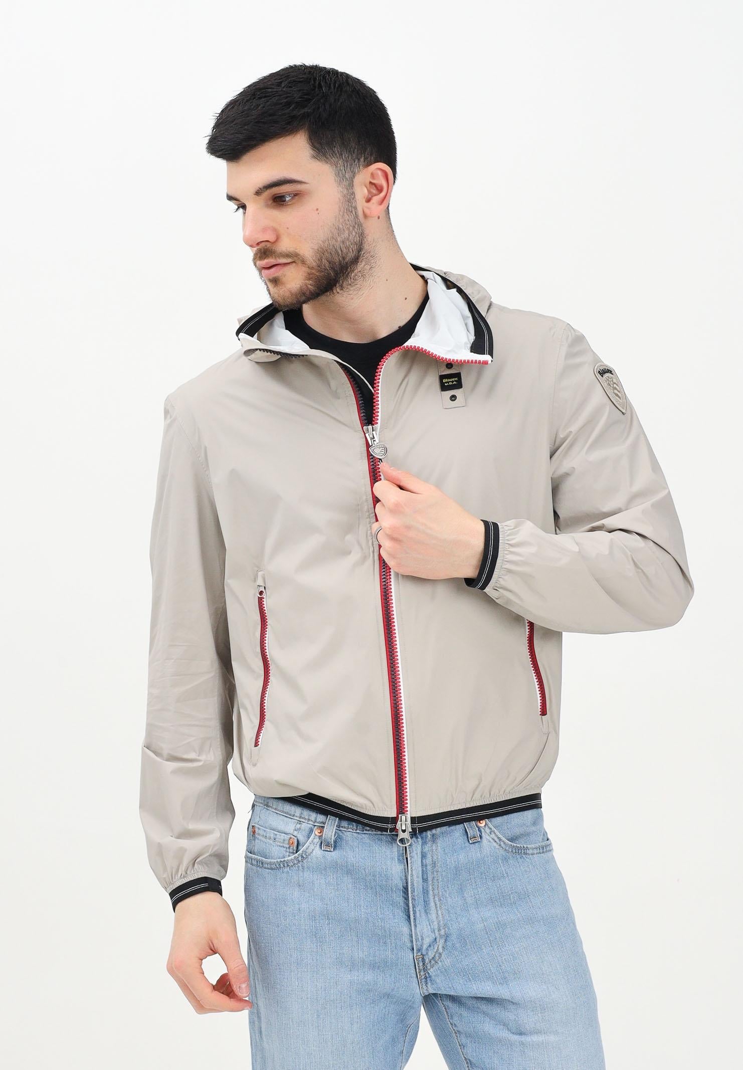 BLAUER Antivento Con Cappuccio beige zip rossa