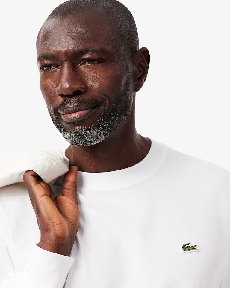 LACOSTE T-Shirt Basic a Maniche Lunghe in Cotone Bianca