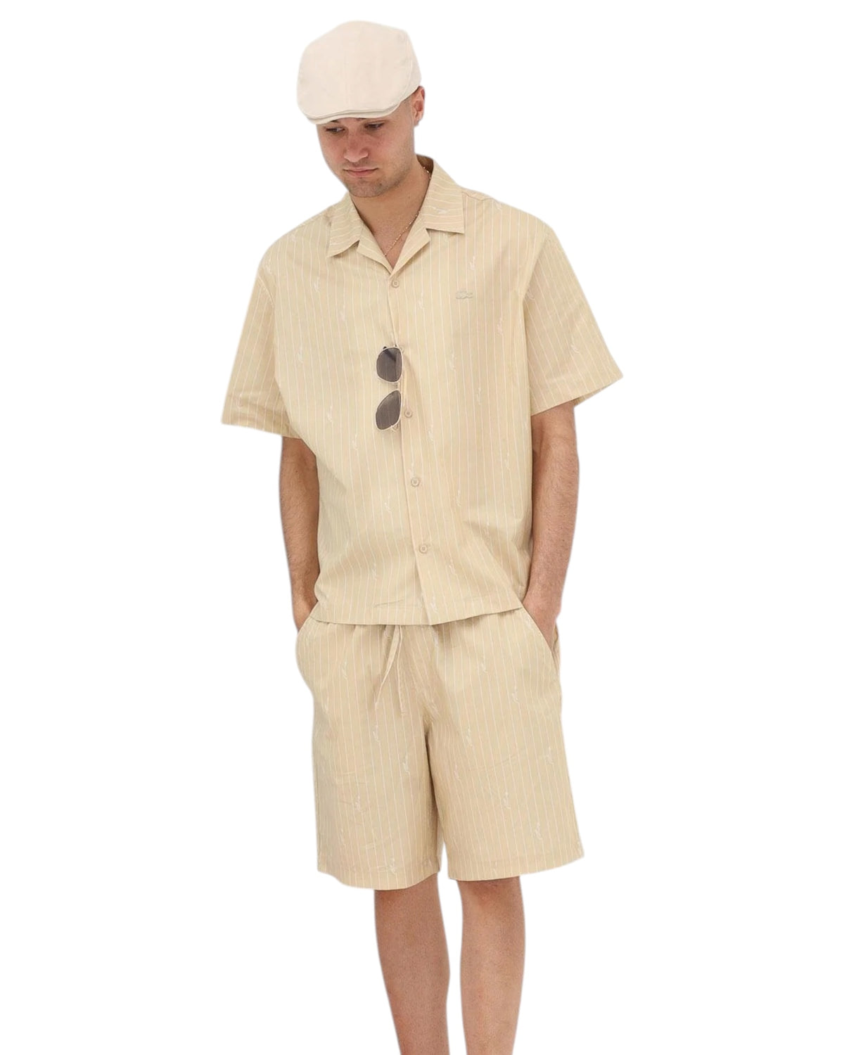 Lacoste LACOSTE Coordinato Camicia Mezze Maniche e Pantaloncino Rigato Beige - foto 2 - Tommaseo Clothing