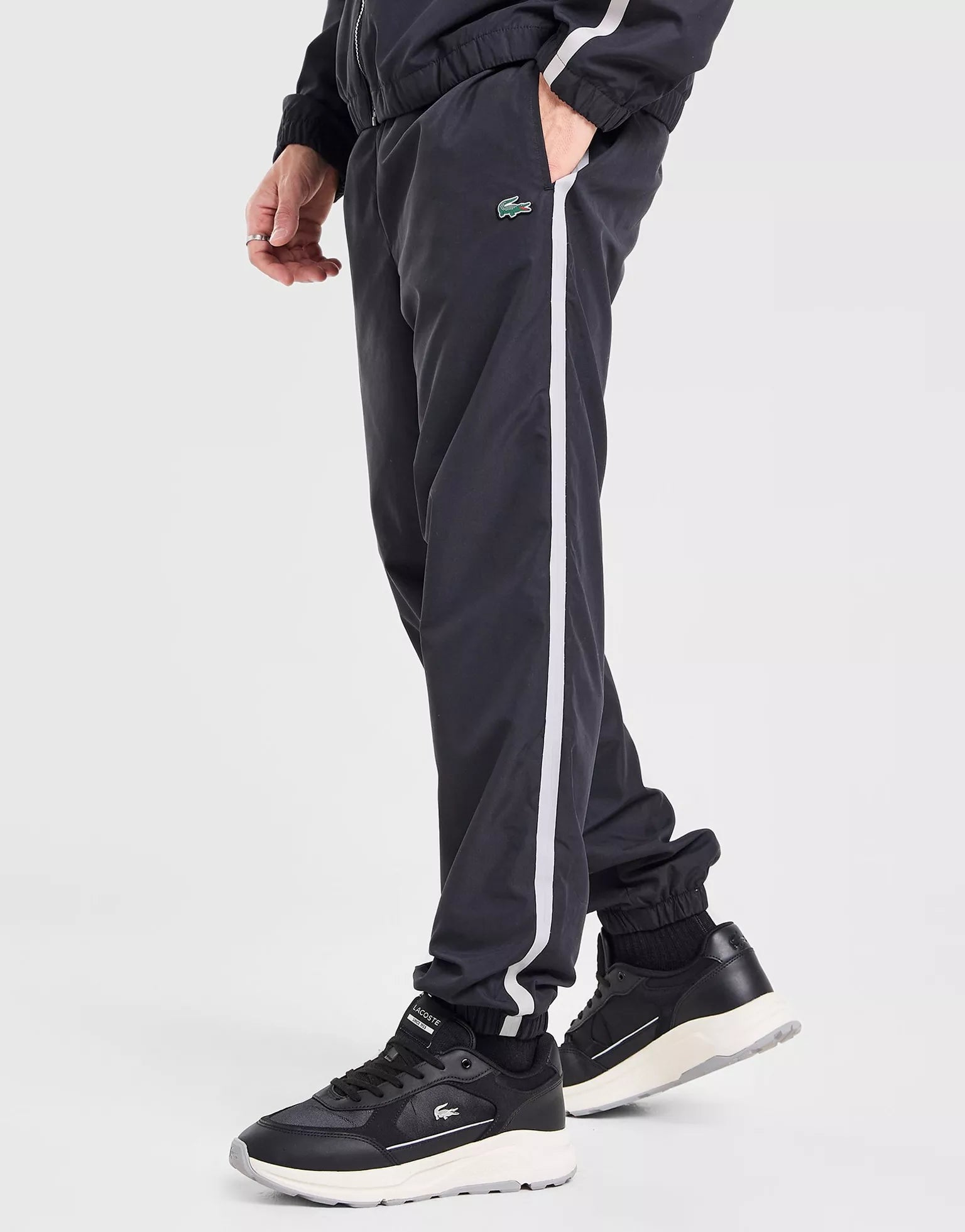 LACOSTE Tuta In Microfibra Con Logo Retro E Banda Laterale Nera