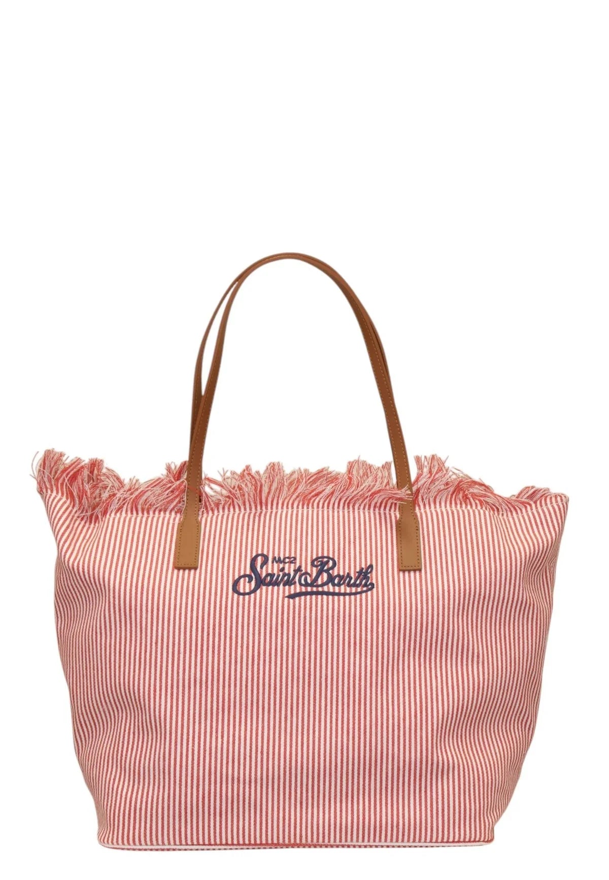 Saint Barth SAINT BARTH Borsa City Regular in canvas Micro Stripes con chiusura a zip e frange Bianca/Rosa - Borsa - Tom