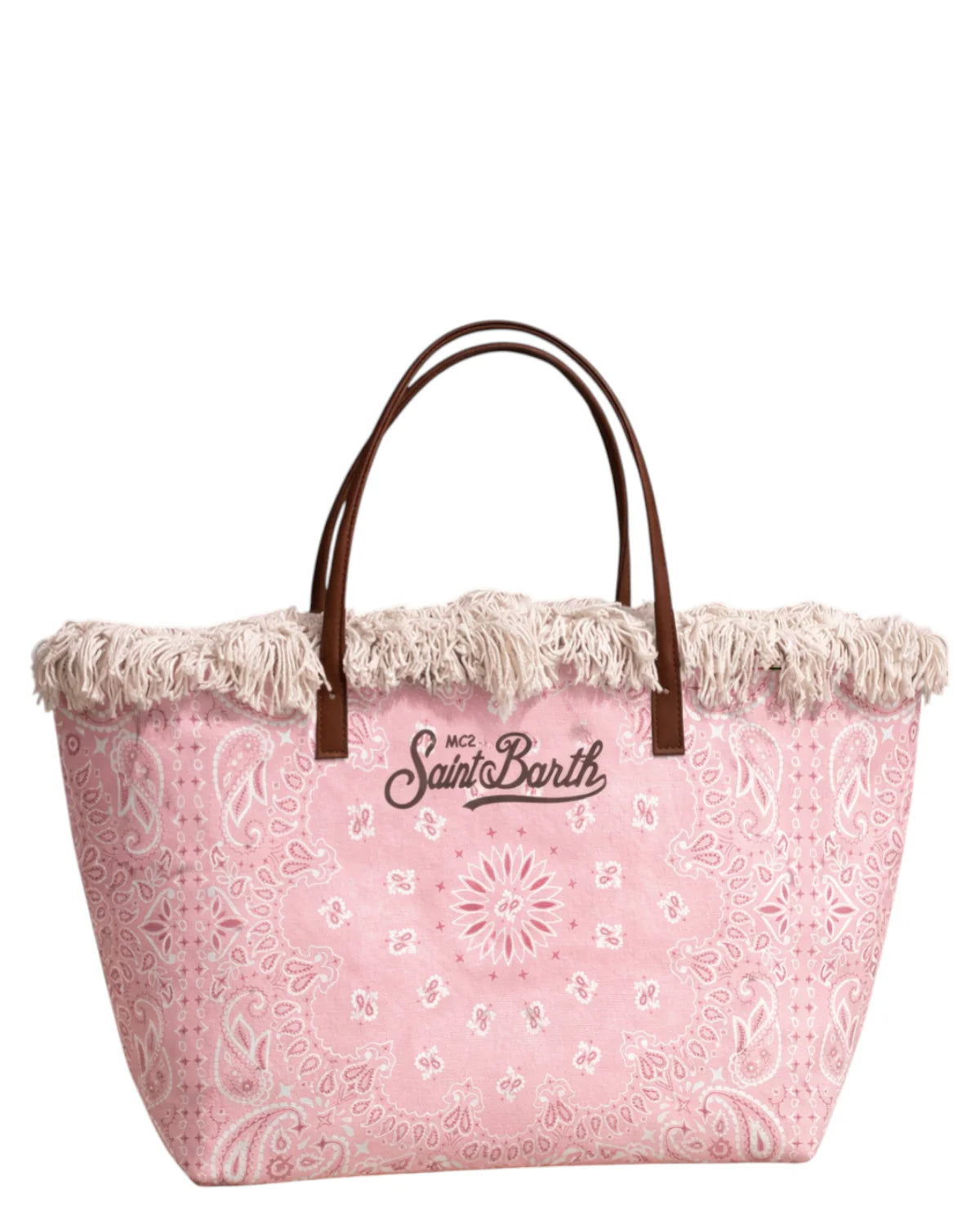 Saint Barth Saint Barth Borsa City Regular IN Canvas Effetto Bandana Rosa Con Frange - Borsa - Tommaseo Clothing