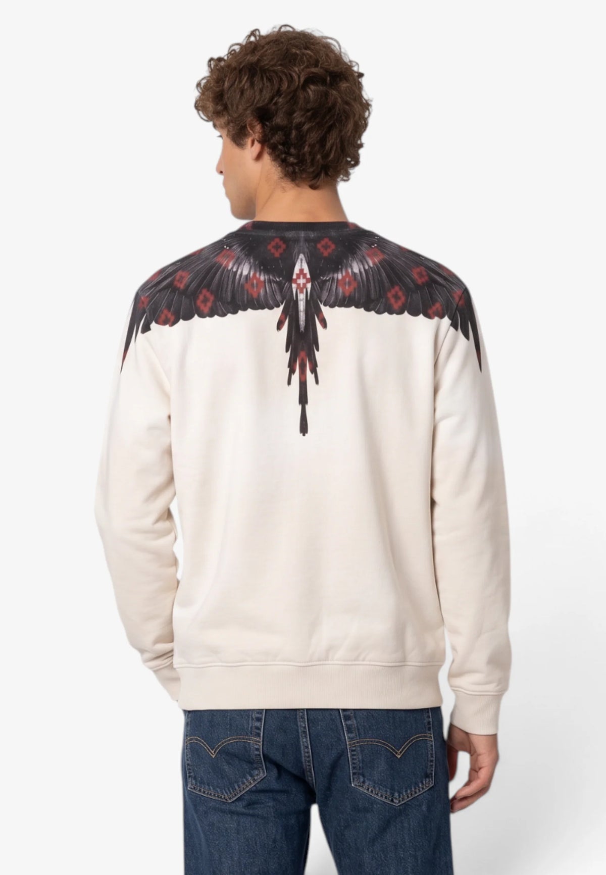 COUNTY OF MILAN Felpa Girocollo Marcelo Burlon Panna Con Ali Grigie e Multilogo Rossi