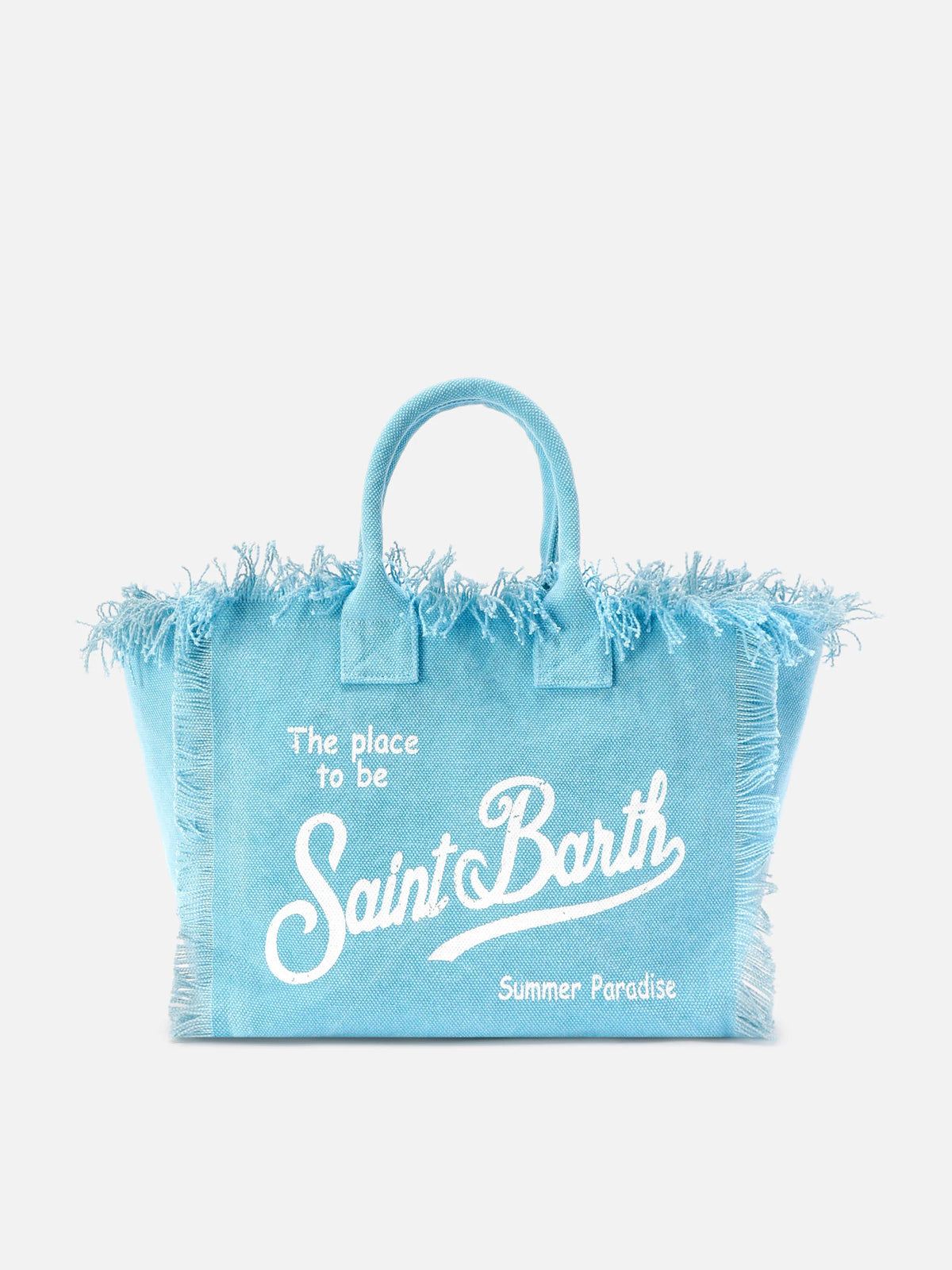 SAINT BARTH BORSA COLETTE AZZURRA IN CANVAS CON FRANGE