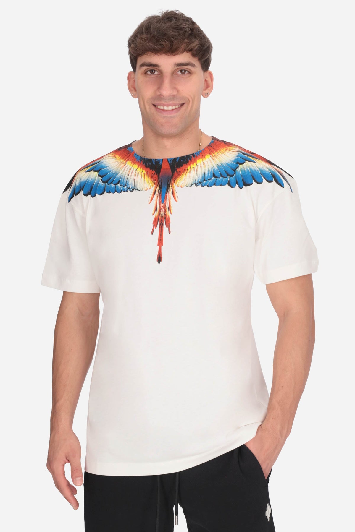County of milan MARCELO BURLON COUNTY OF MILAN T-Shirt Con Stampa Ali Colorate Bianca - Abbigliamento - Tommaseo Clothin