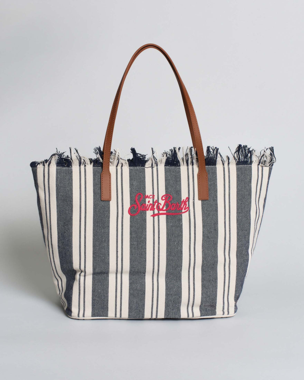 Saint Barth SAINT BARTH Borsa City Regular in canvas blu a righe bianche con chiusura a zip e frange - Borsa - Tommaseo