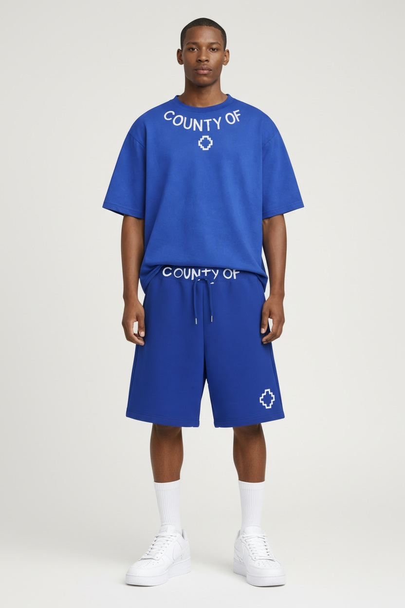 COUNTY OF MILAN Marcelo Burlon Completino Con Stampa Logo su T-Shirt e Pantaloncino Blu elettrico