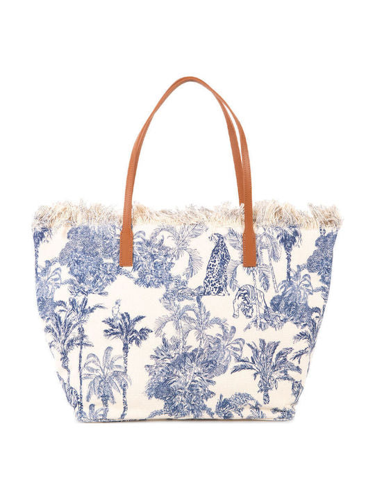 Saint Barth Saint Barth Borsa City Regular IN Canvas Beige Dettagli Blu Con Frange - foto 2 - Tommaseo Clothing