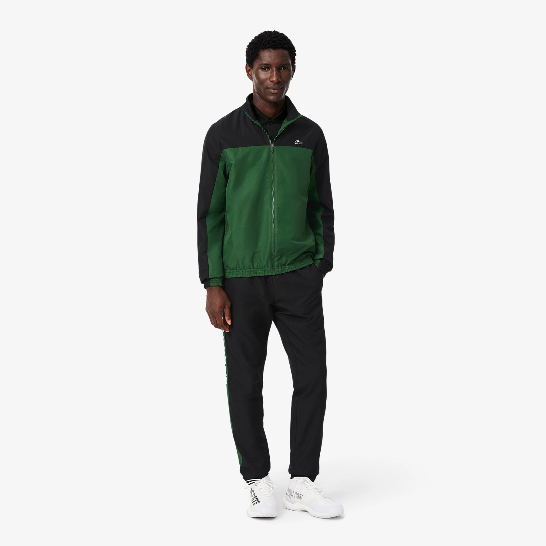 LACOSTE Tuta Leggera In Microfibra Senza Cappuccio Con Zip Logo Dietro Nera/Verde