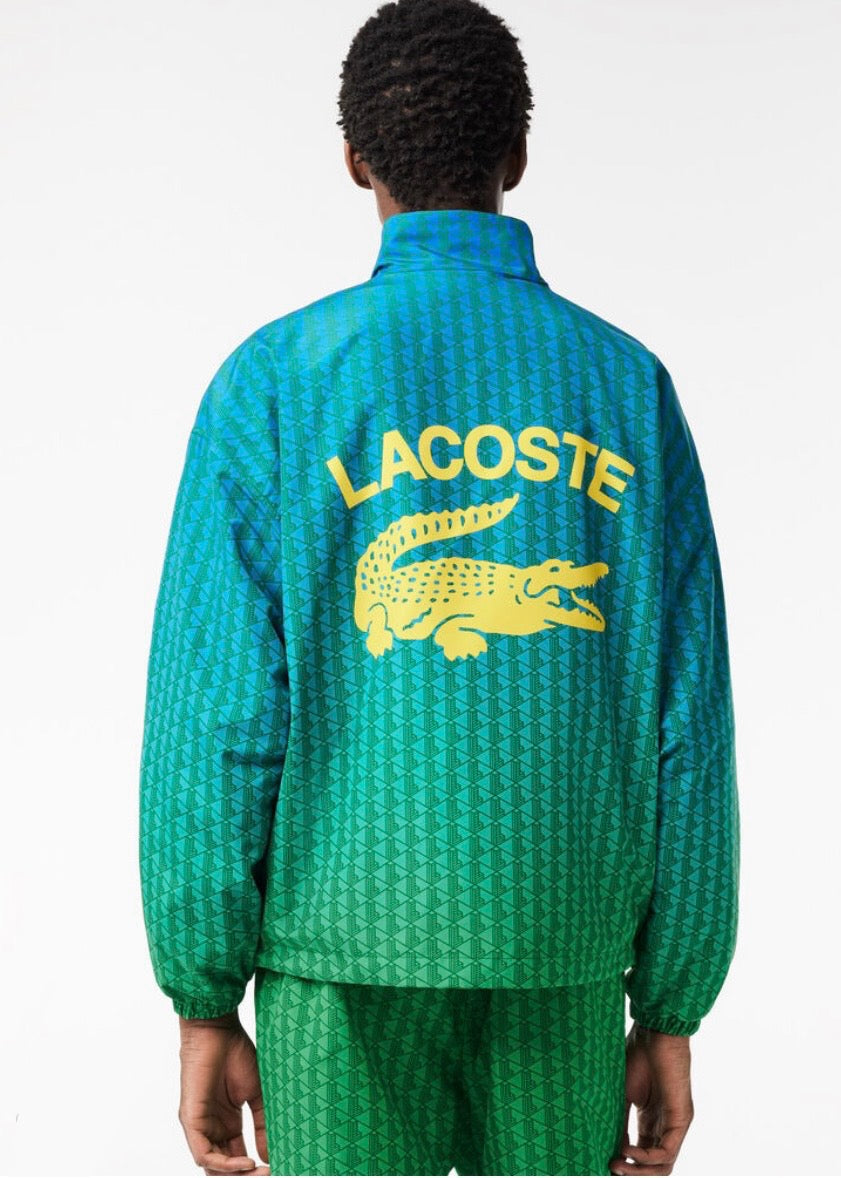 LACOSTE Tuta Leggera Monogram In Microfibra Con Zip Verde