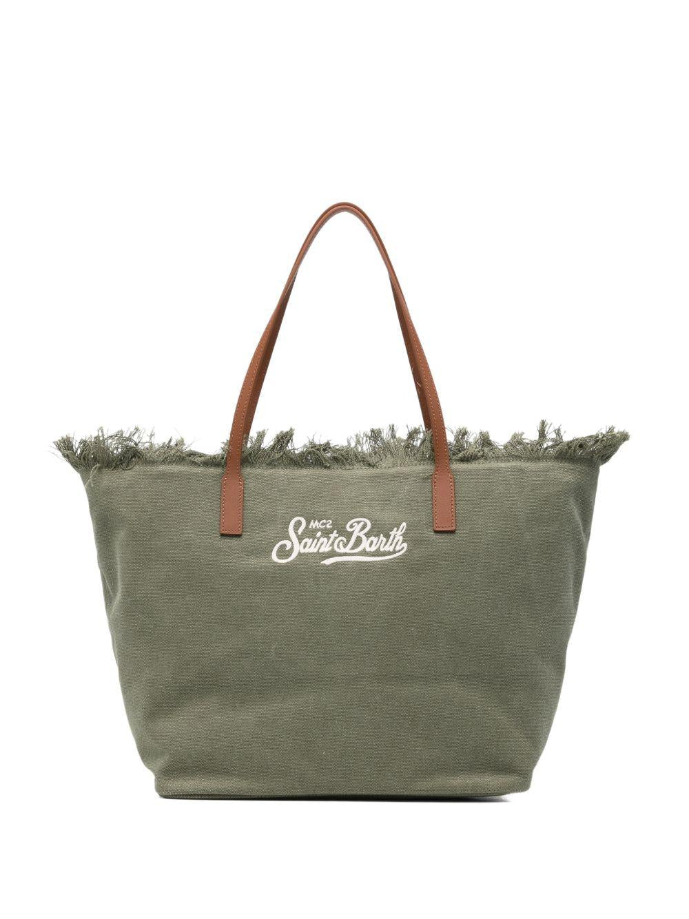 Saint Barth Saint Barth Borsa City Regular IN Canvas Verde Militare Con Frange - Borsa - Tommaseo Clothing