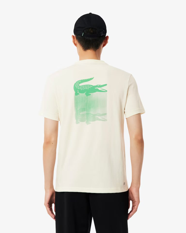 LACOSTE T-Shirt Panna Stampa Retro