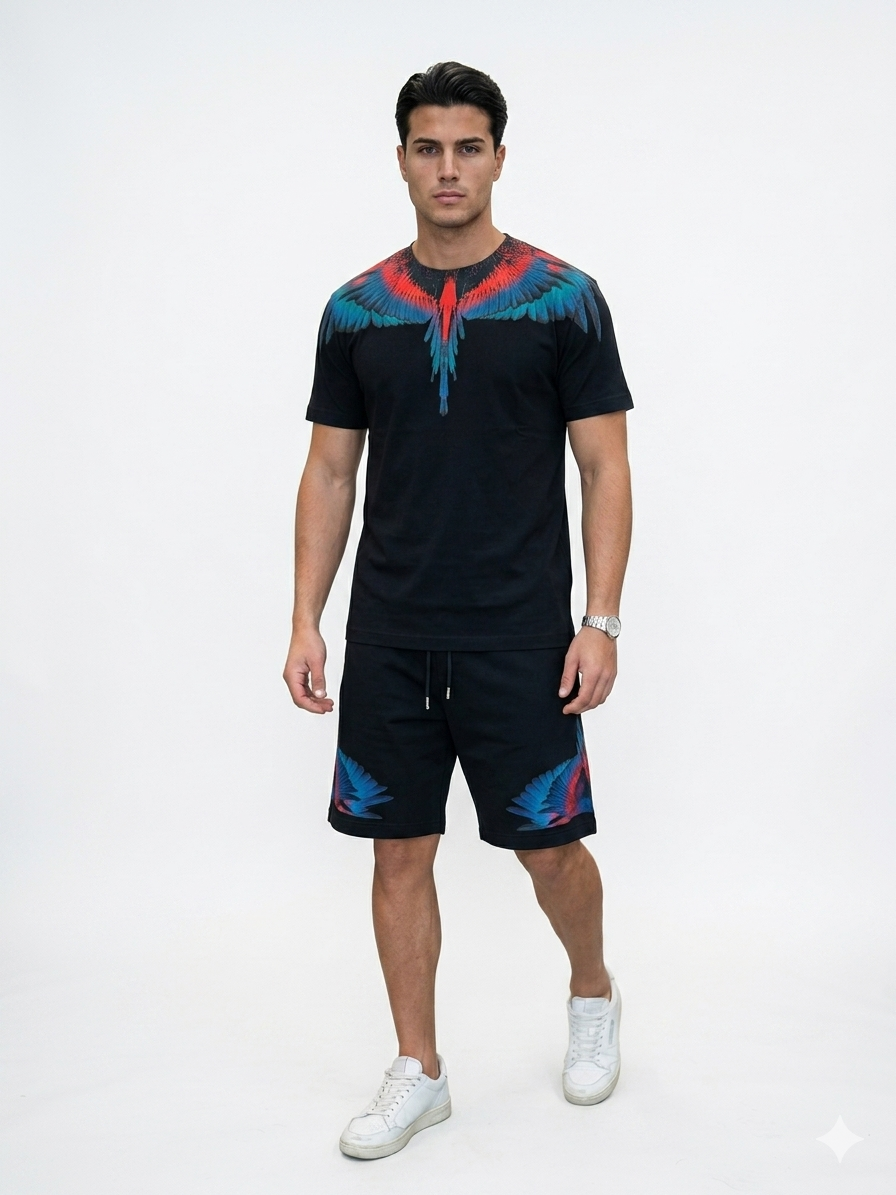 County of milan COUNTY OF MILAN Completino Marcelo Burlon T-Shirt e Pantaloncino Nero Ali Rosse/Blu - COMPLETINO - Tomma