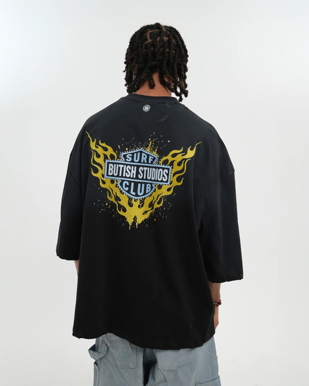 BUTISH T-Shirt Racing Stampa Fronte e Retro Con Strass Nera