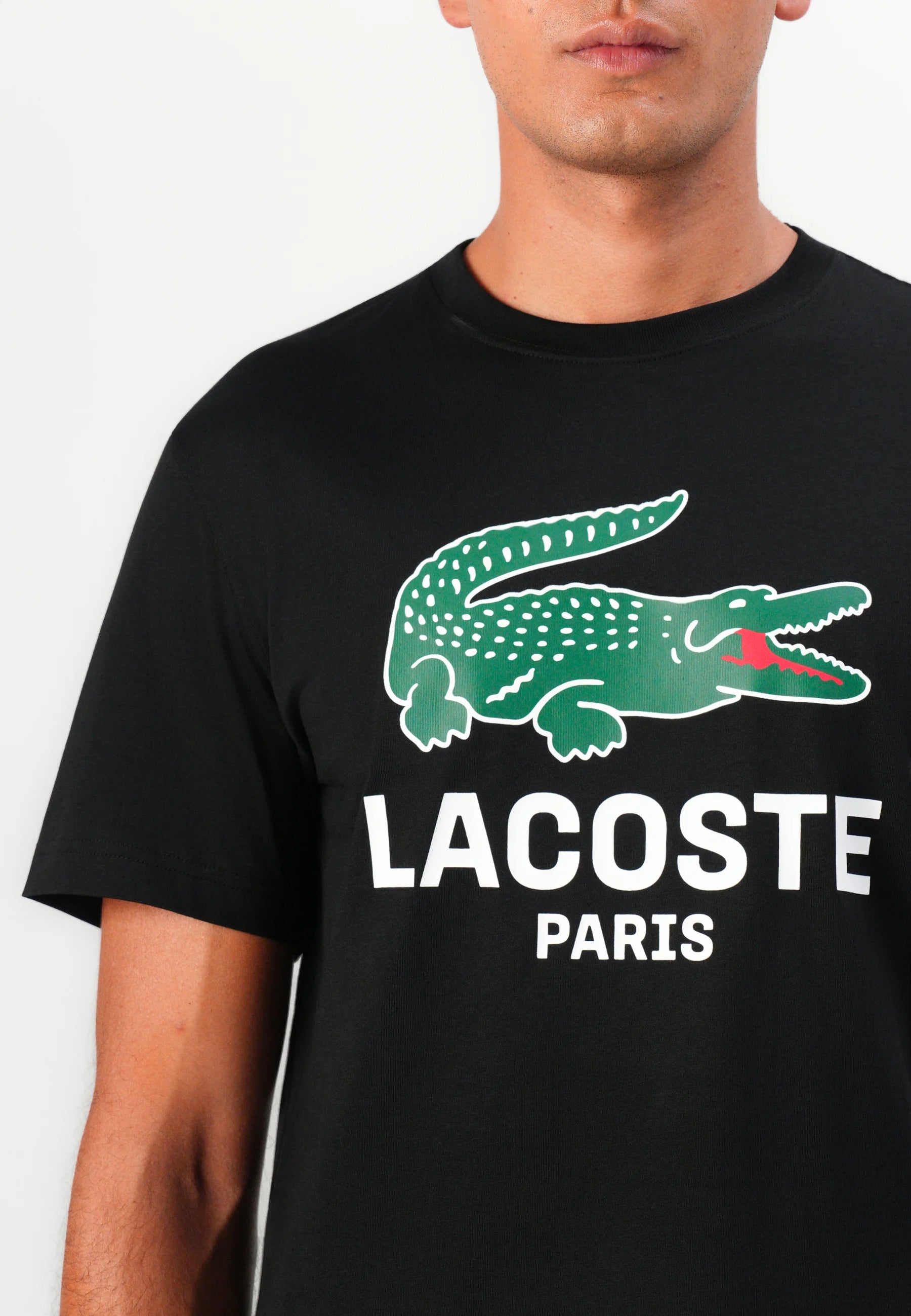 LACOSTE T-Shirt Stampa Coccodrillo Nera
