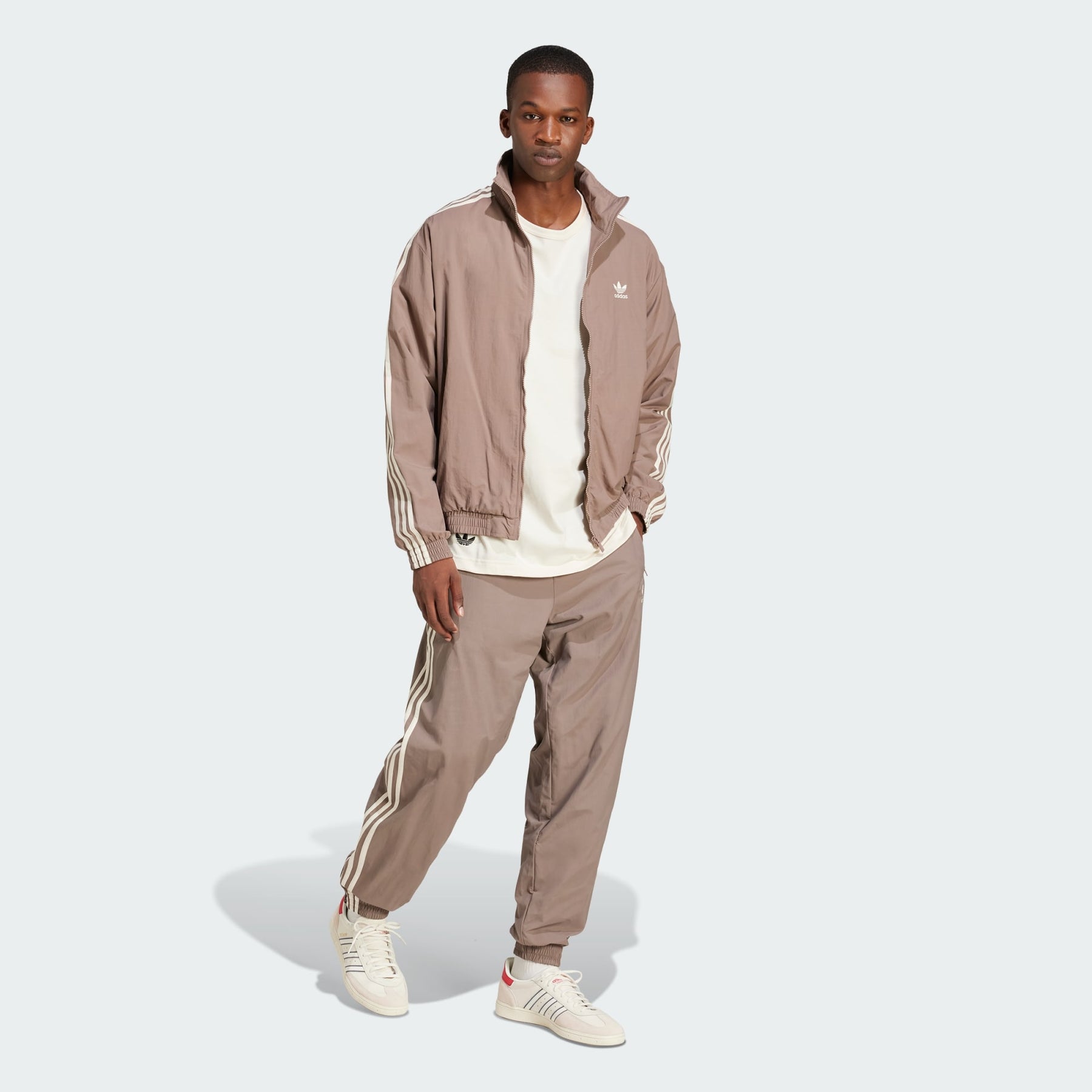 ADIDAS Tuta Leggera In Microfibra Con Zip Senza Cappuccio Con Strisce Laterali Beige/Bianca