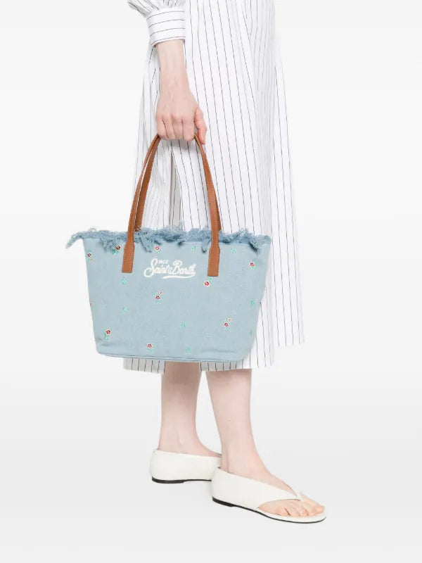 Saint Barth SAINT BARTH Borsa City Medium In Denim Con Ricamo a Fiori - foto 2 - Tommaseo Clothing