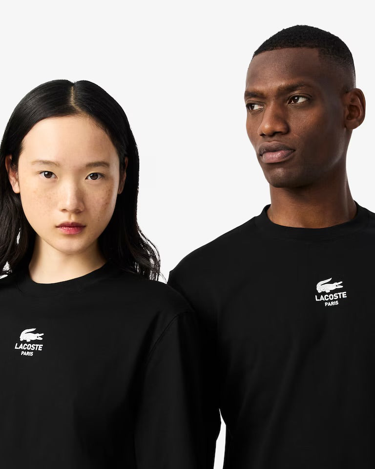 LACOSTE T-Shirt manica lunga Scritta Lacoste Paris Nera