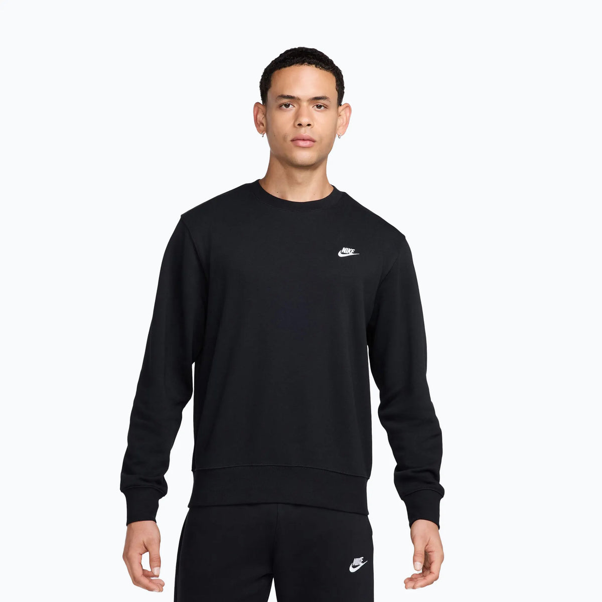 NIKE Felpa Girocollo Senza Cappuccio Cotone Garzato Nero/Bianco