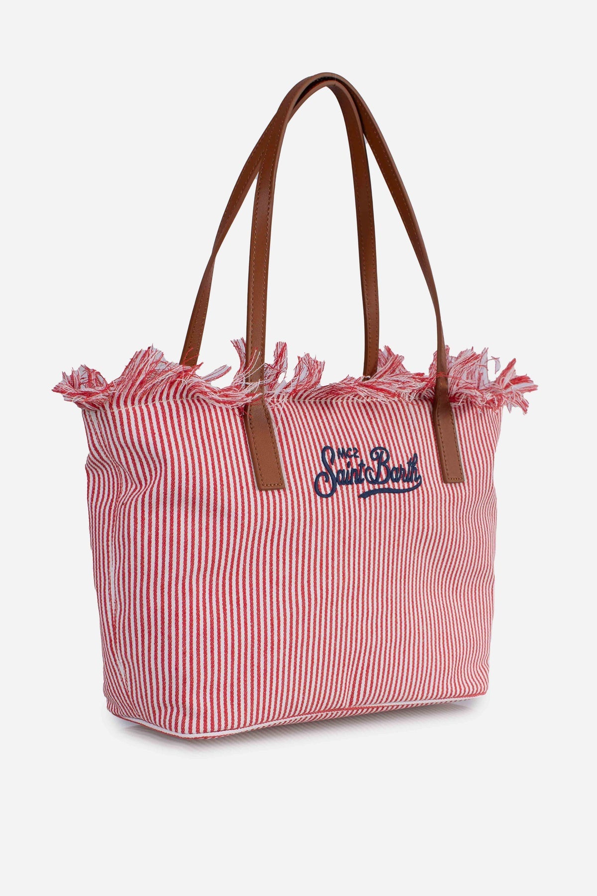 Saint Barth Saint Barth Borsa City Mid Frange Micro Stripes Bianco/rosso - foto 2 - Tommaseo Clothing