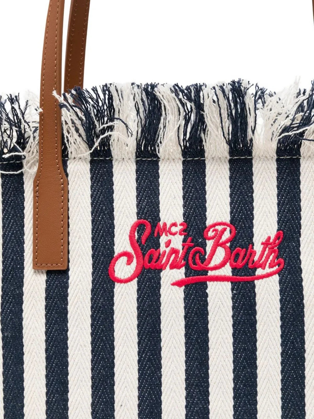Saint Barth Saint Barth Borsa Donna City Bag Mid A Righe Con Frange Blu/bianca - foto 2 - Tommaseo Clothing