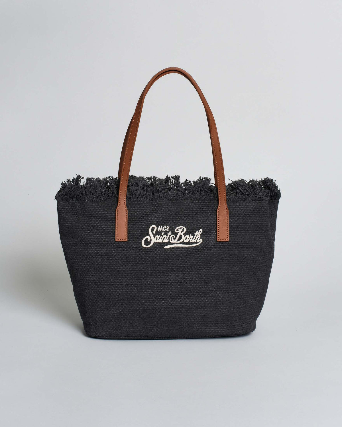 Saint Barth SAINT BARTH Borsa City Medium in cotone Nera con chiusura a zip e frange - Borsa - Tommaseo Clothing