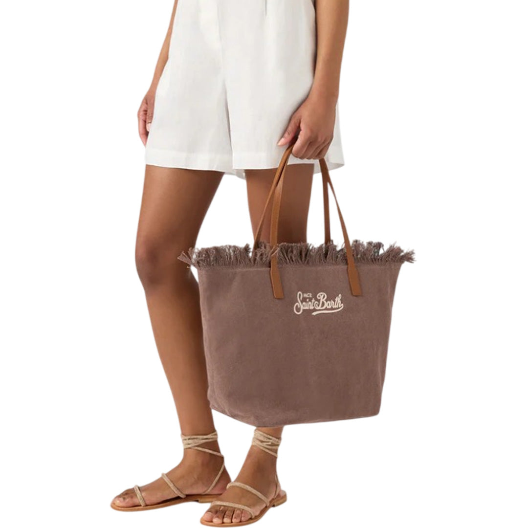 Saint Barth Saint Barth Borsa City Regular IN Canvas Marrone Con Frange - foto 2 - Tommaseo Clothing