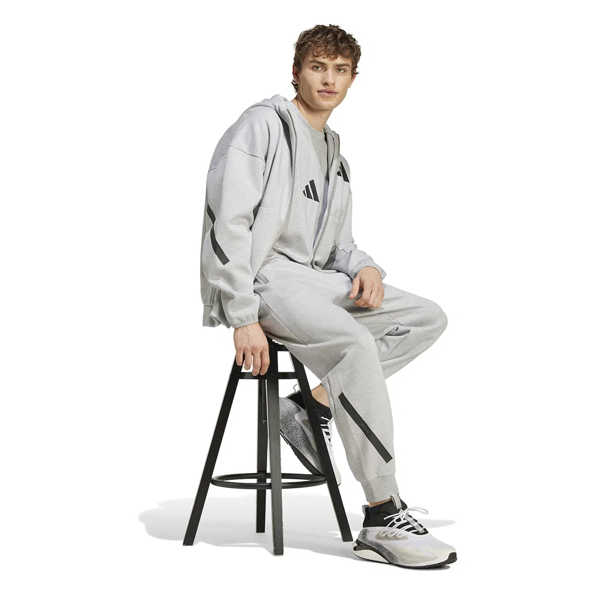 ADIDAS Tuta Leggera Z.N.E In Cotone Con Zip Con Cappuccio e Logo Grigia/Nera
