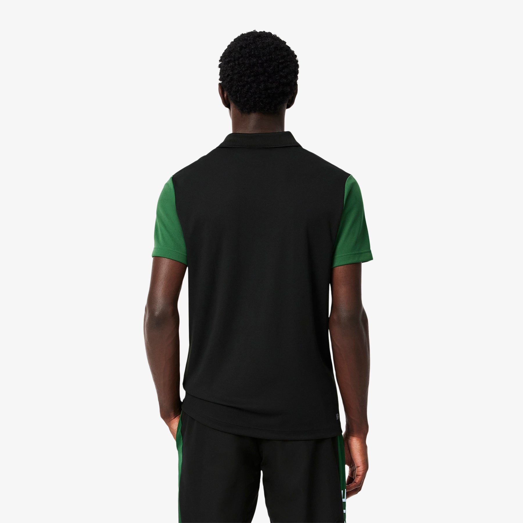 LACOSTE Polo con Banda Verticale in Tessuto Tecnico Nero\Verde