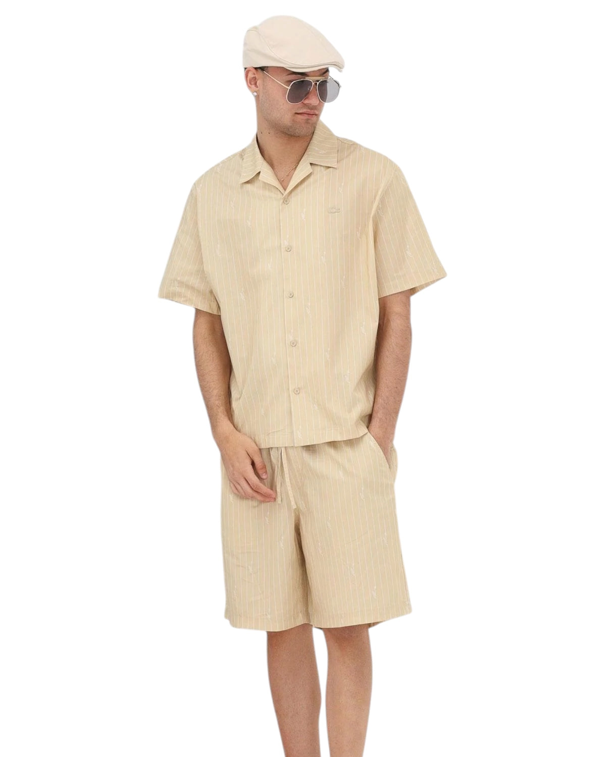 Lacoste LACOSTE Coordinato Camicia Mezze Maniche e Pantaloncino Rigato Beige - COMPLETINO - Tommaseo Clothing