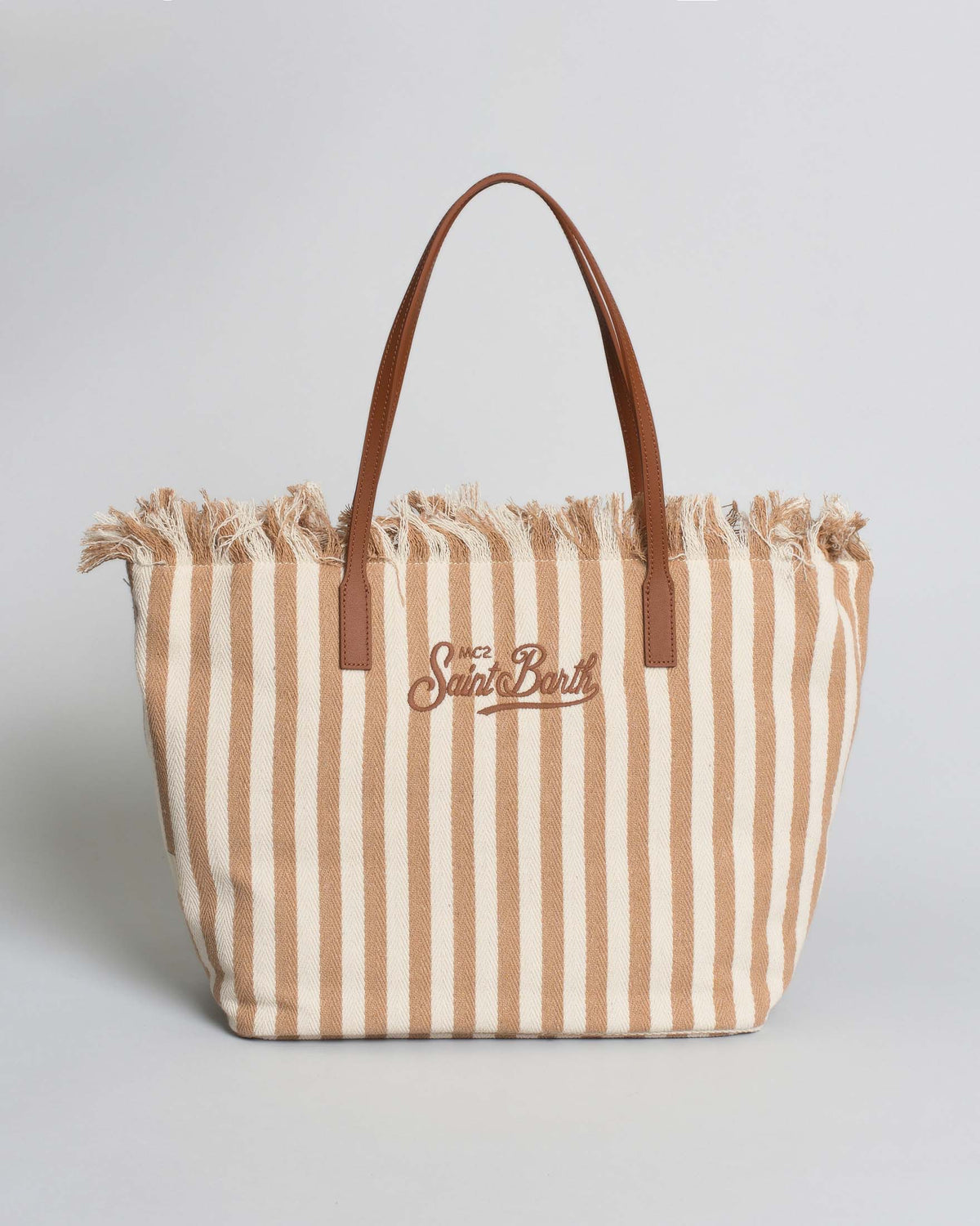 Saint Barth SAINT BARTH Borsa City Regular in canvas a righe nocciola con chiusura a zip e frange - Borsa - Tommaseo Clo