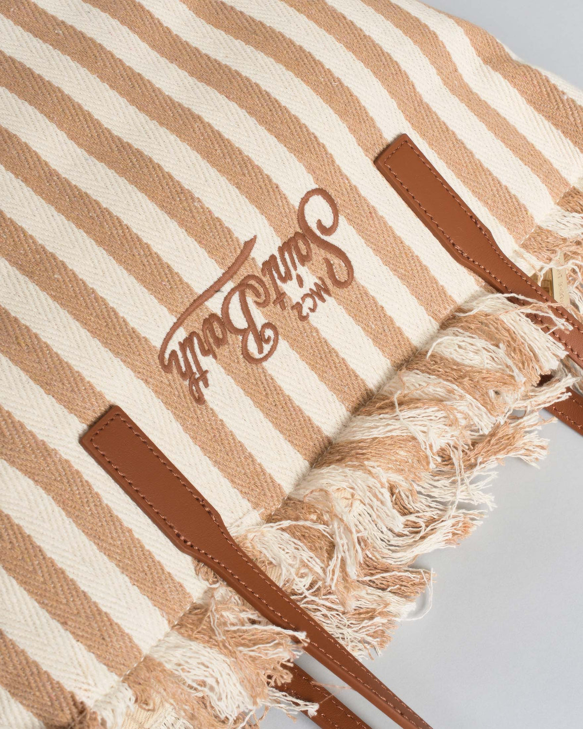 Saint Barth SAINT BARTH Borsa City Medium in canvas a righe nocciola con chiusura a zip e frange - foto 2 - Tommaseo Clo