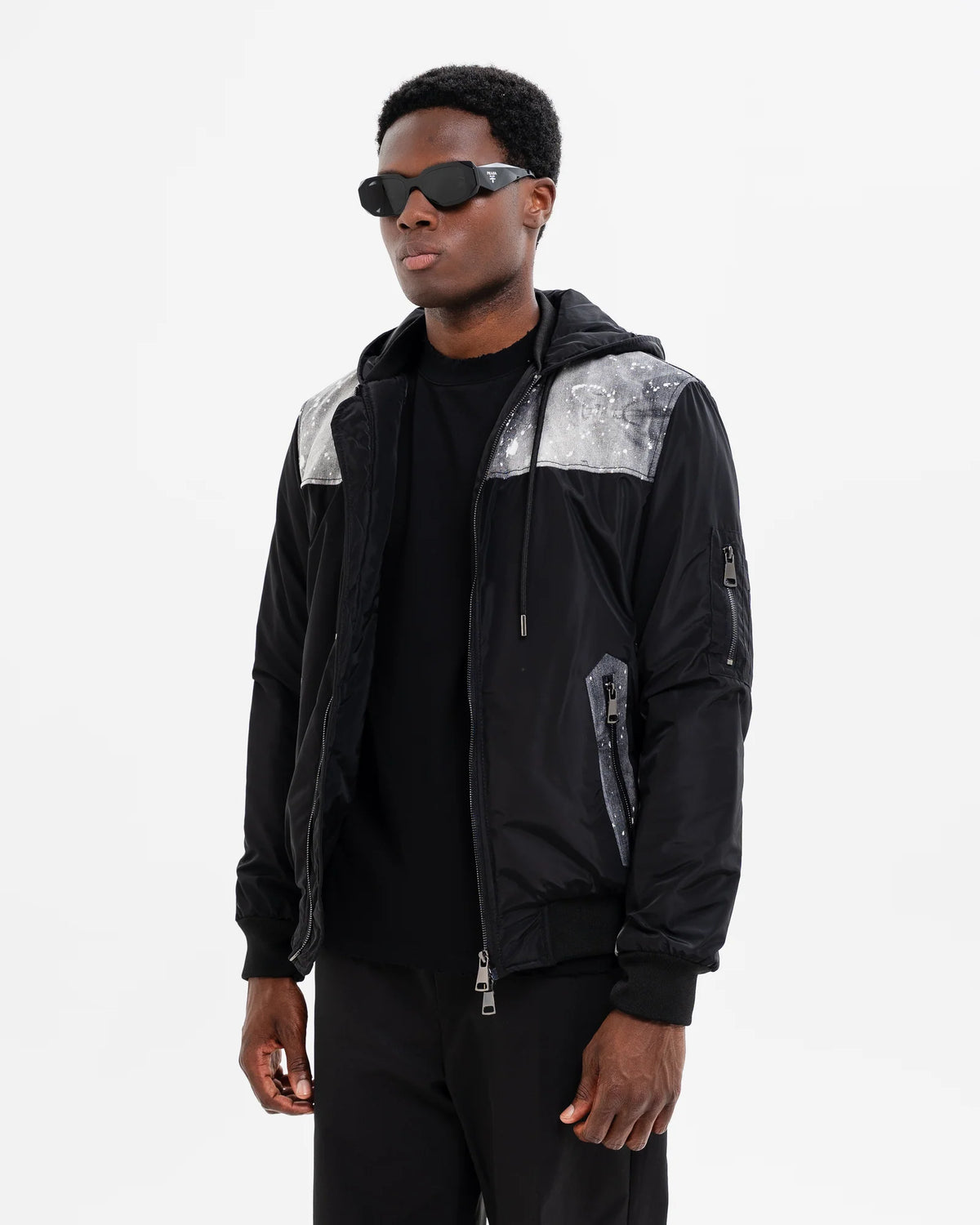 SOLDIER Giubbotto Con Cappuccio In Nylon e Dettagli In Denim Nero