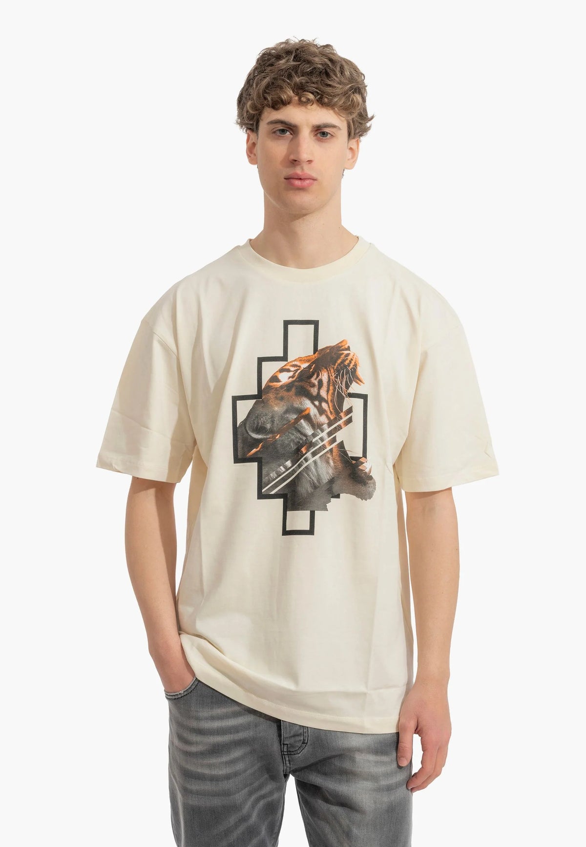 County of milan COUNTY OF MILAN Marcelo Burlon T-Shirt Con Stampa Tigre Beige - T-SHIRT - Tommaseo Clothing