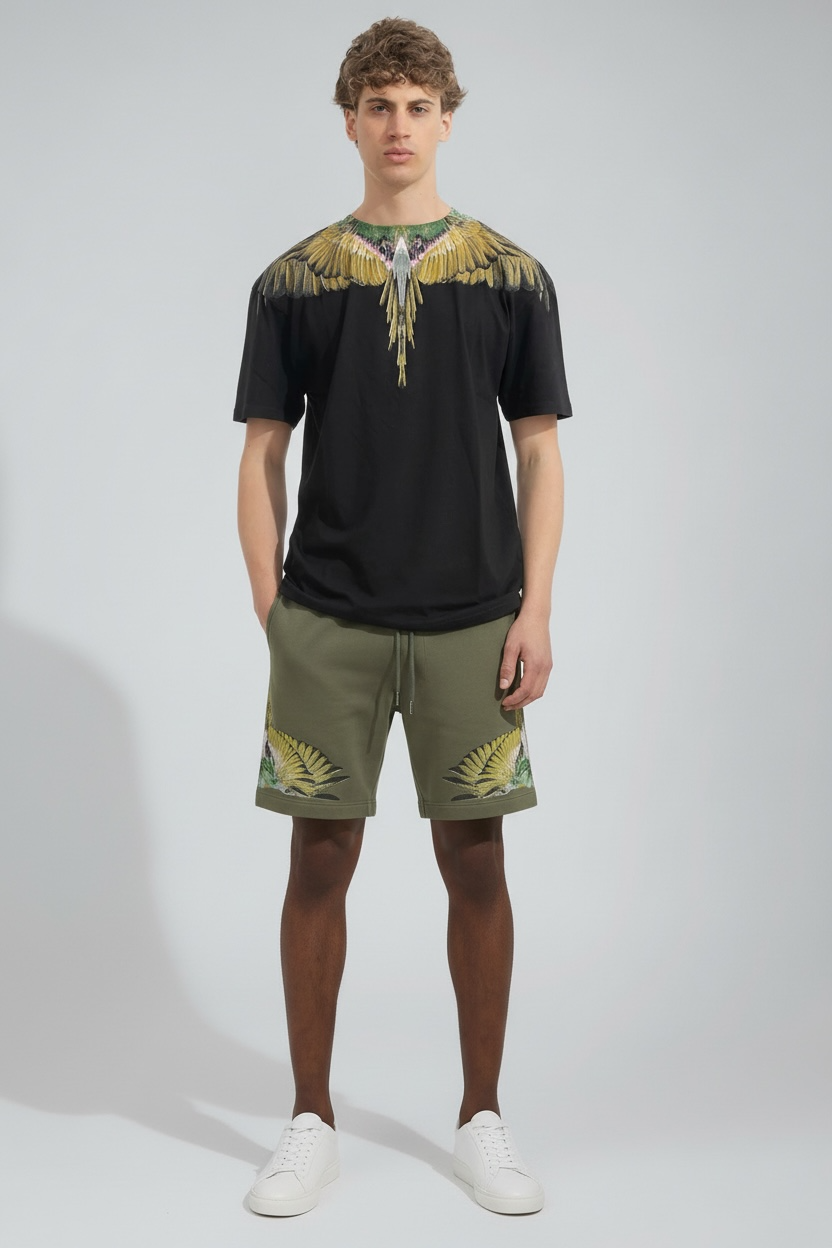 County of milan COUNTY OF MILAN Completino Marcelo Burlon T-Shirt Nera e Pantaloncino Verde Ali Verdi - COMPLETINO - Tom