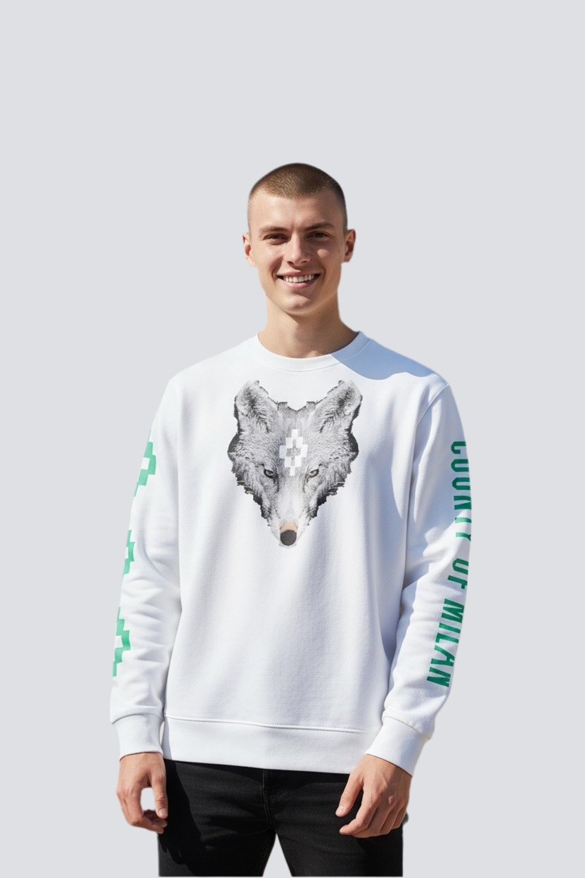 County of milan COUNTY OF MILAN Felpa Con Stampa Lupo Girocollo Nera/Verde - Abbigliamento - Tommaseo Clothing