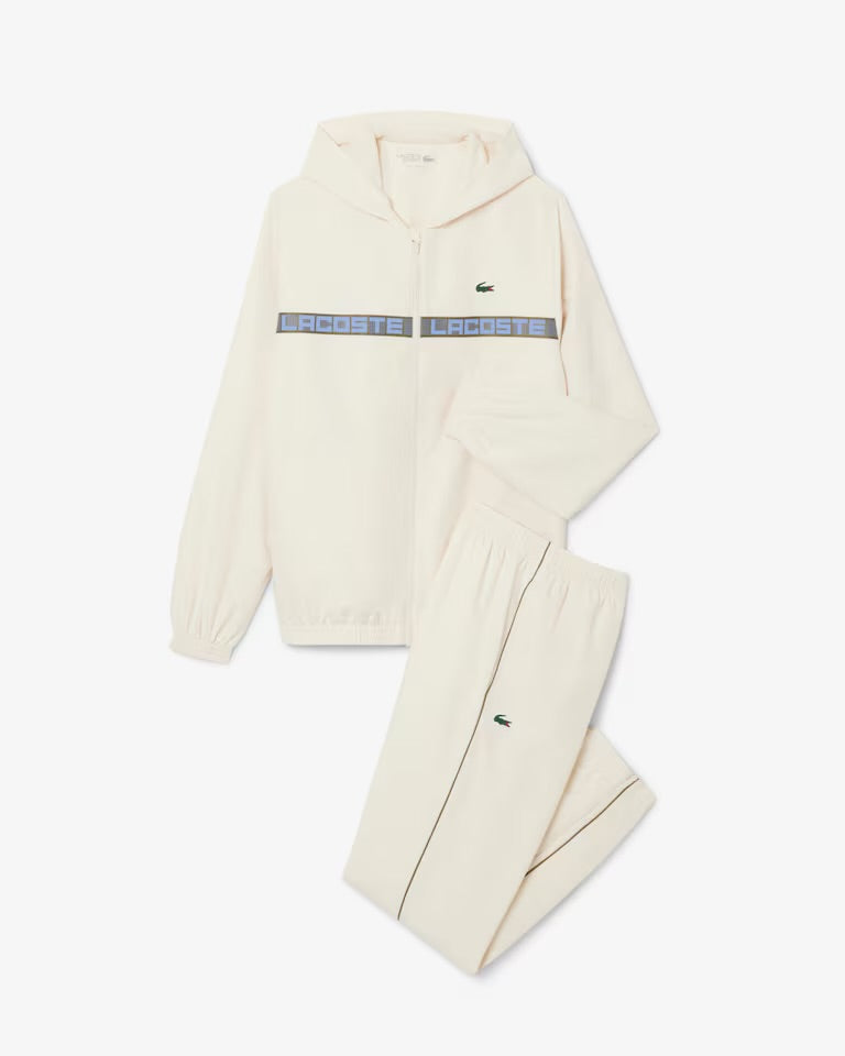 LACOSTE Tuta Leggera In Microfibra Con Bande Centrali Blu e Logo Panna/Blu